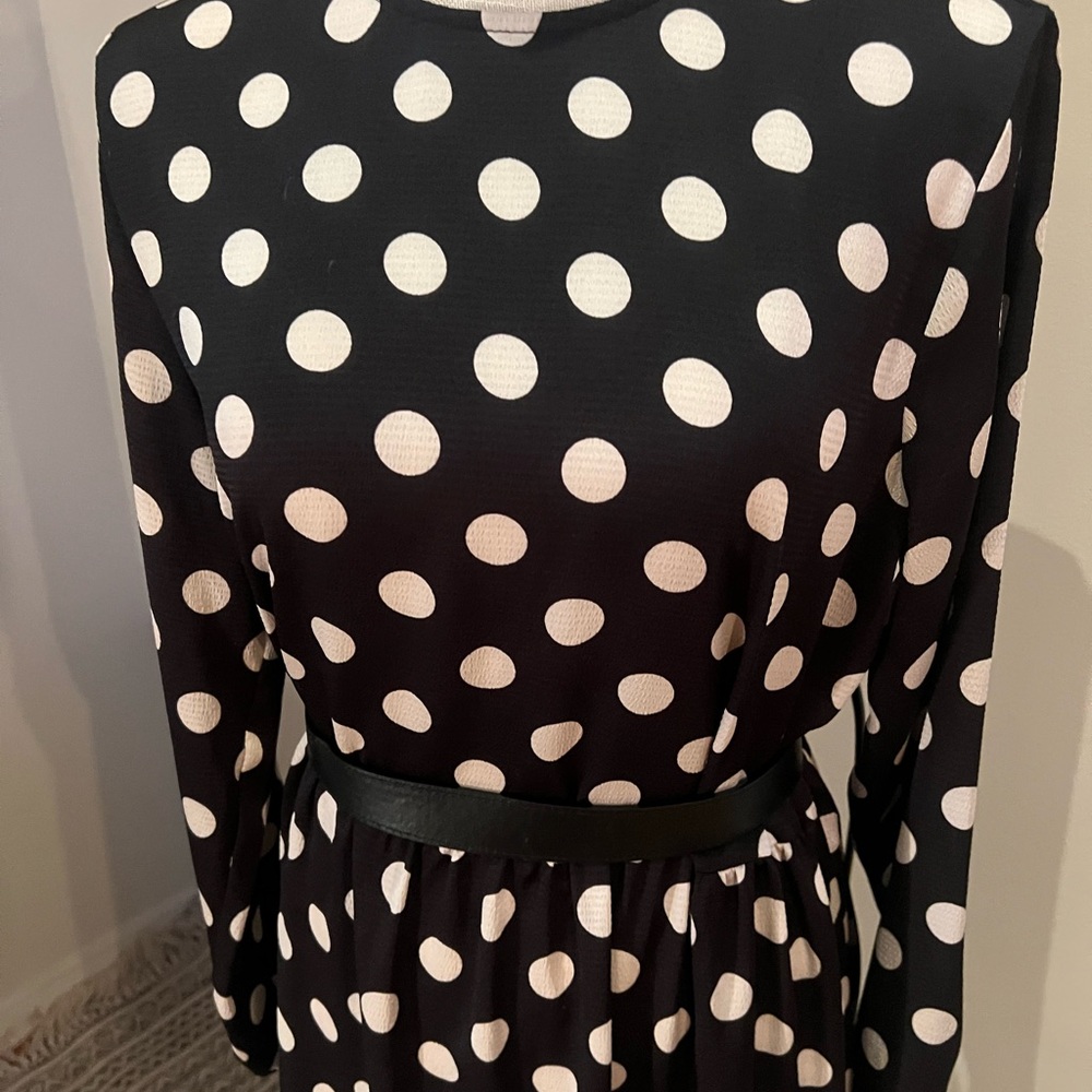 H&M Black Dress with White Polka Dots — Long Sleeve. Belt Not included - Picture 6 of 9